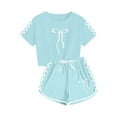 thumbnail image 4 of CYRBOKO Girls Outfit Sets, Summer 2 Pieces Casual T-shirts and Shorts Set Green Size 9-10 T, 4 of 8