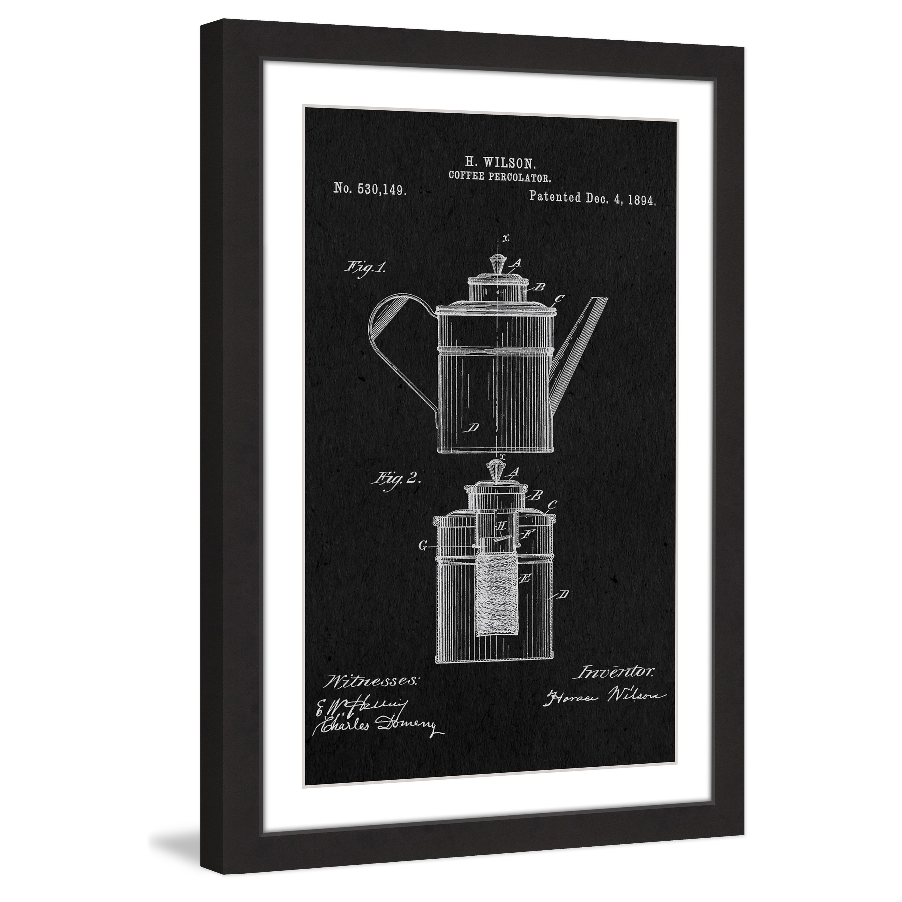 "Percolator 1894 Black Paper" Framed Painting Art Print