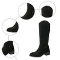 thumbnail image 5 of Rokment Womens Wide Calf Knee High Cowboy Boots Winter Spring Fashion Casual Solid Suede Pointed Toe Chunky Mid Heel Knee Length Long Tall Cowgirl Riding Boots Black Size 6, 5 of 7