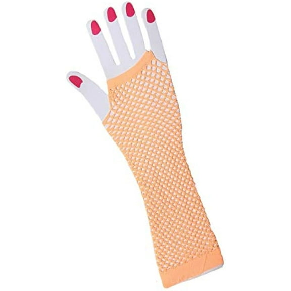 U.A.A. INC. Peach Orange Fishnet 10" 80's Costume Fingerless Gloves