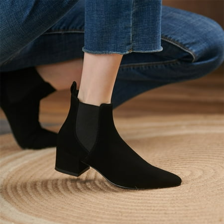 

NEGJ Fashion Autumn Women Ankle Boots Thick Heel Low Heel Mesh Breathable Comfortable Solid Color