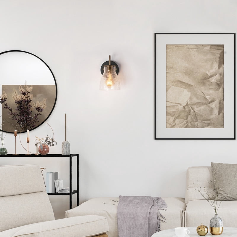LNC Crackled Glass Wall Sconce, Black & Gold 1-Light Fixture for Powder & Vanity Rooms