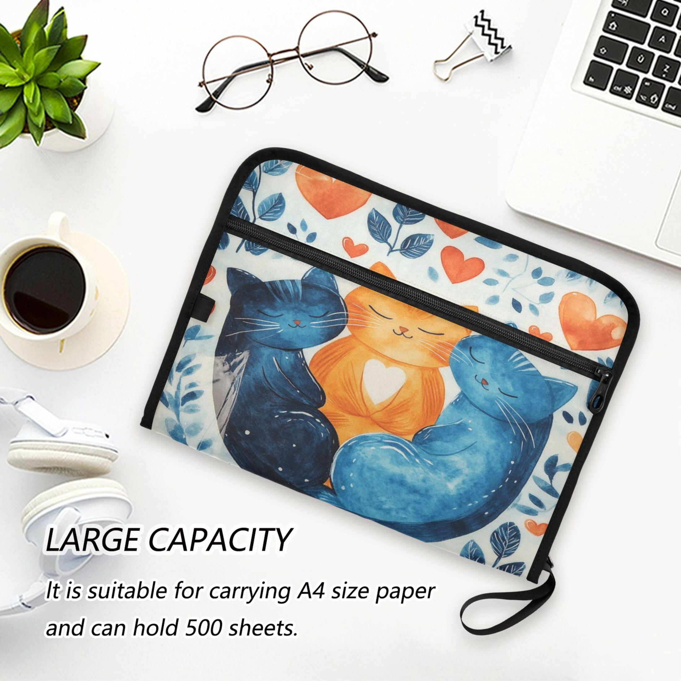 WOBOGO Curled Up Kitten Expanding File Folder Letter Size Accordion Filing Organizer 13 Pocket Separate Organ Pocket