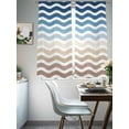 thumbnail image 5 of Navy Blue Brown Ombre Moire Semi Sheer Curtains 63 Inch Length 2 Panels Set, Water Ripple Stripe Farmhouse Sheer Kitchen Curtain Privacy Voile Window Curtain for Living Room Bedroom Rod Pocket Drapes, 5 of 7