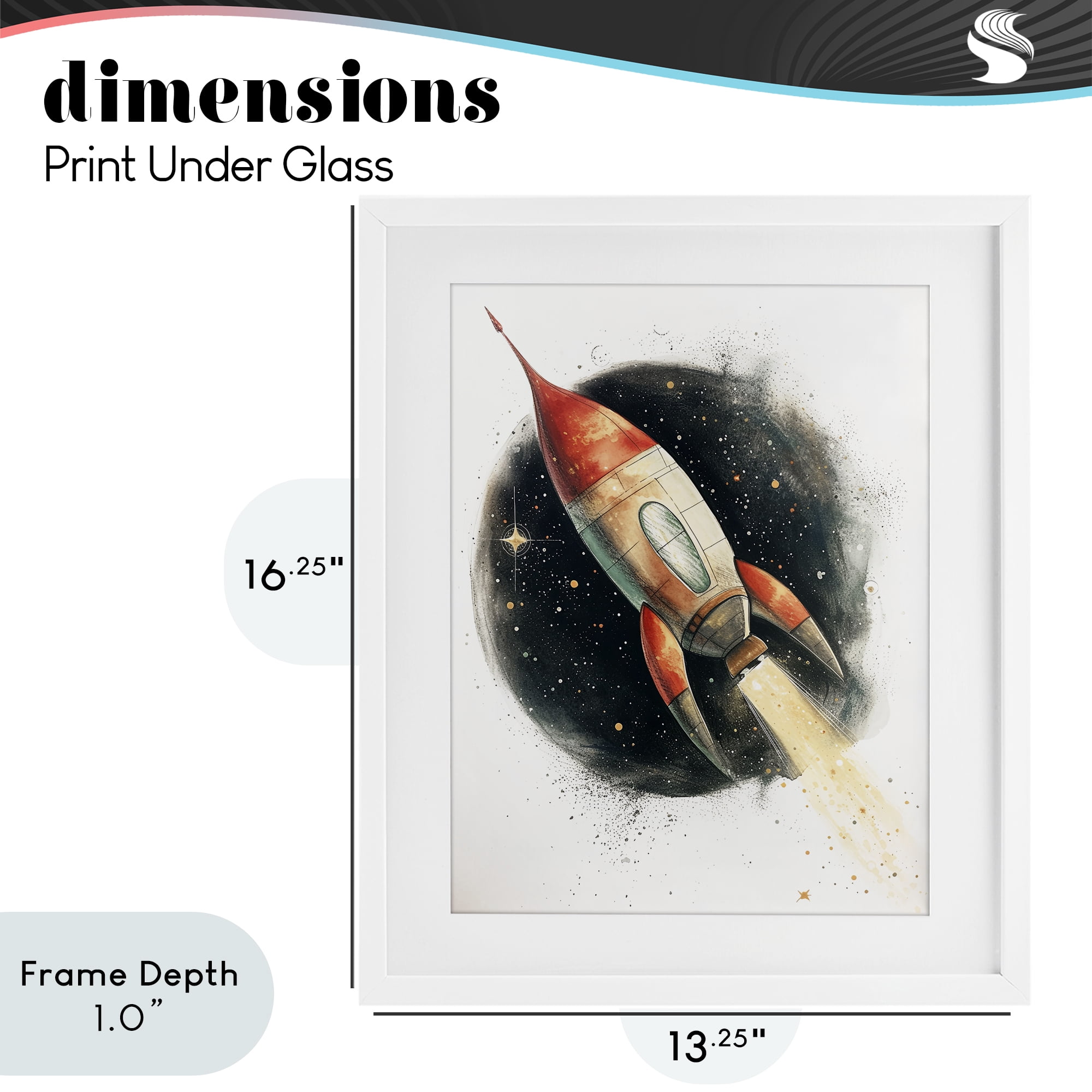 Stupell Industries Journey To Space Rocket White Framed Print Under Glass, design by Ray Powers