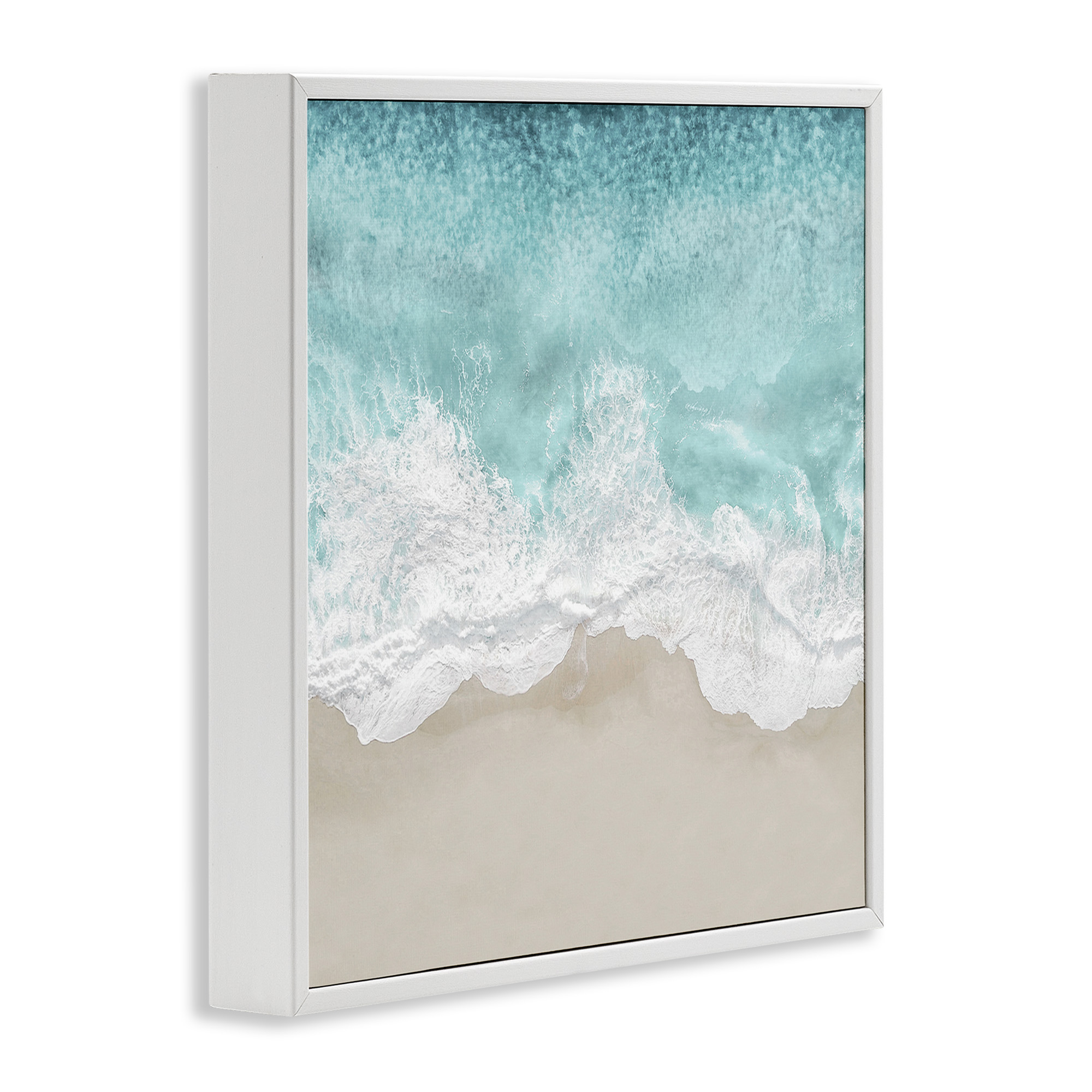Stupell Industries Sea Foam on Sandy Beach Nature Photography White Framed Art Print Wall Art, 17 x 17