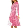 thumbnail image 2 of Renewold Pink Roses Long Sleeve Women Dresses Formal Valentine's Day A-Line Swing Dress Plus Size S Ladies Spring Winter Scoop Neck Midi Tank Dresses, 2 of 7