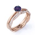 thumbnail image 4 of JeenMata 1 Carat Round Brilliant Cut Lab Created Alexandrite and Moissanite Modern Twisted - Unique Gemstone - Wedding Ring Set 18k Rose Gold over Silver, 4 of 4