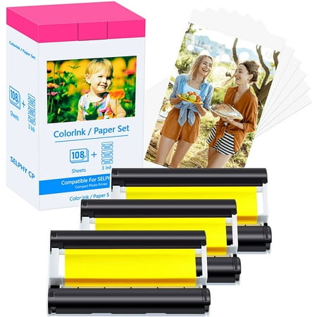GREENCYCLE 1 Set Compatible for Canon KP-108IN KP108IN KP108 3 Color Ink Cassette and 108 Sheets 4 x 6" Paper Glossy Set for SELPHY CP1300 CP1200 CP910 CP760 CP800 Wireless Compact Photo Printer