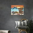 thumbnail image 2 of Beach Wall Art Coastal Dolphin Bathroom Decor Ocean Boat Dolphin Pictures Wall Decor Nautical Canvas Prints Artwork Home Decoration For Bathroom Living Room Bedroom Office Framed 16"x12", 2 of 6