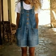 thumbnail image 2 of Shortalls for Women Denim Shortalls Button Front Cooling Shirt Wide Leg Spaghetti Strap Overalls Shorts Plus Size Women 2026 Workout Jumpsuit Casual Autumn Tops Loose Bib Jean,Blue,L, 2 of 8