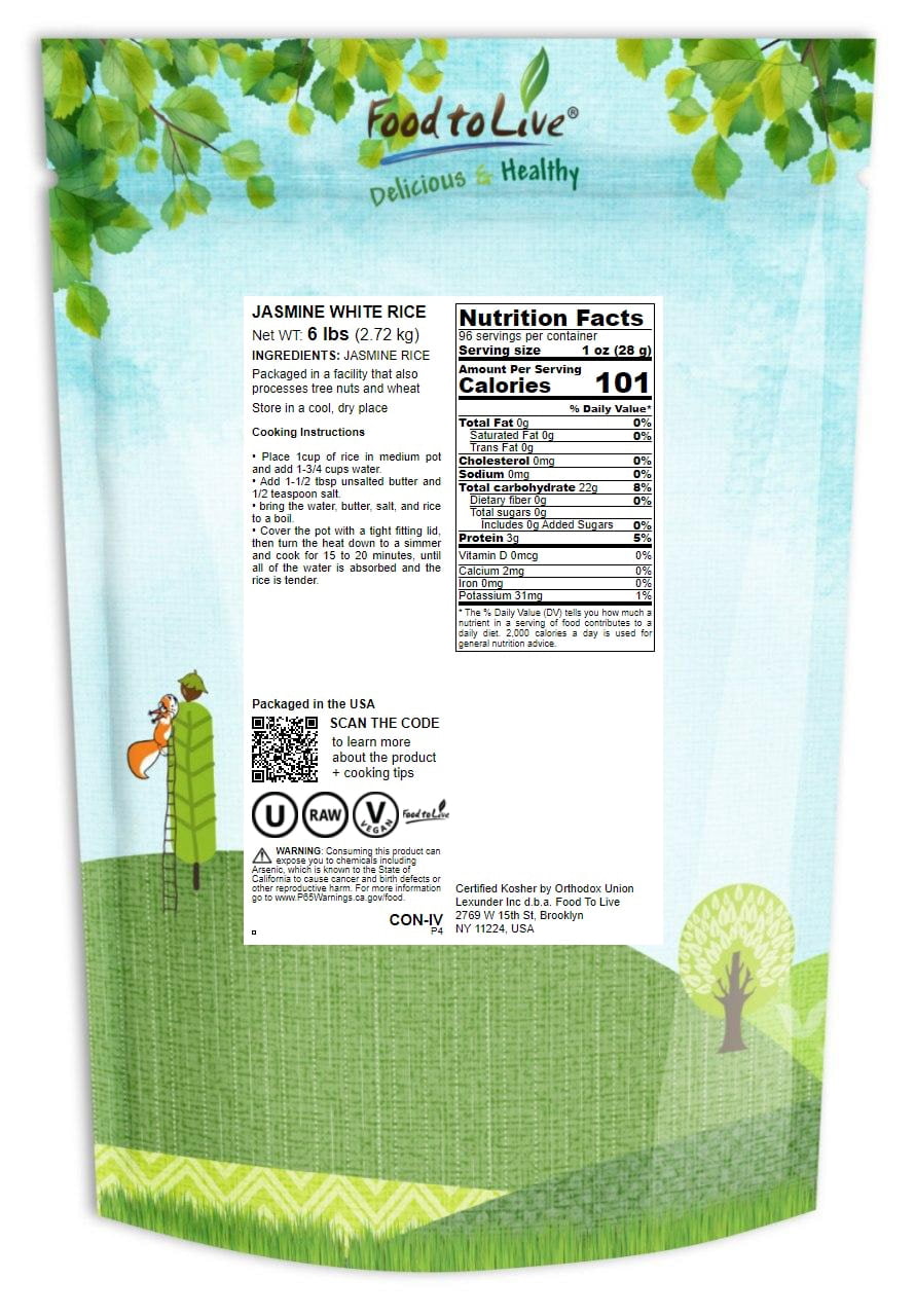 Jasmine White Rice, 6 Pounds — Kosher, Raw, Vegan — by Food to Live
