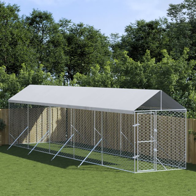 vidaXL Chenil Extérieur pour Chien avec Toit Argent 2x10x2,5 m Acier Galvanisé