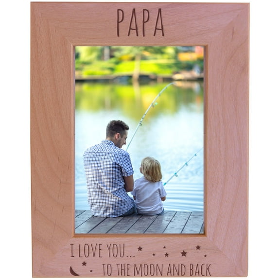 CustomGiftsNow Papa I Love You Too The Moon And Back - Wood Picture Frame - Fits 5x7 Inch Picture (Vertical)