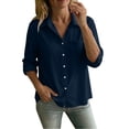 thumbnail image 3 of VBVC Women's Collared Button Down Shirt , Business Casual Work Blouse For Women , Ladies' Lightweight Long Sleeve Top with Pockets, Navy , S-2XL, 3 of 8