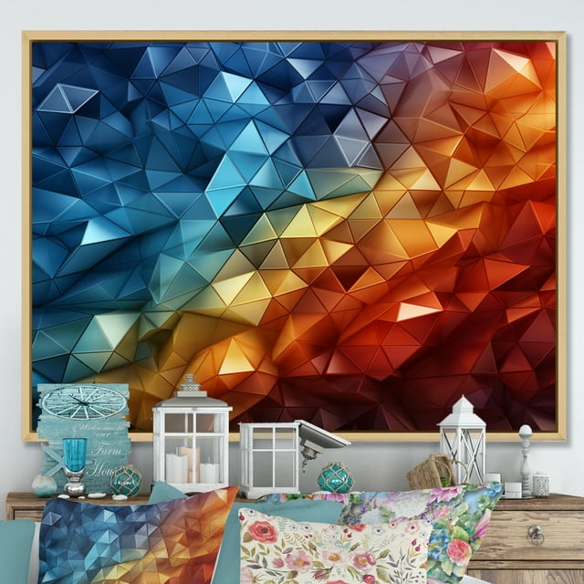 Designart Rainbow Oversized framed wall art decor, Rainbow framed wall Art, Rainbow euphony Geometric , Multi-Color Traditional Natural framed wall art, 20x12 inches Natural brown color Frame