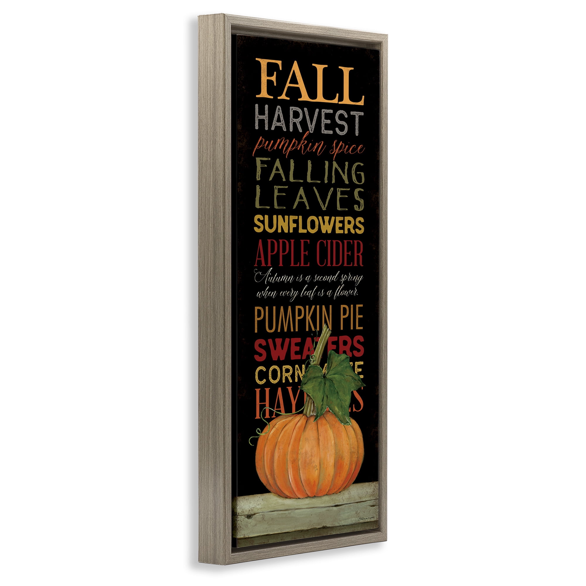 Stupell Industries Fall Harvest Autumn Seasonal Holiday Painting Brown Floater Framed Canvas Art Print Wall Art, 15 x 31