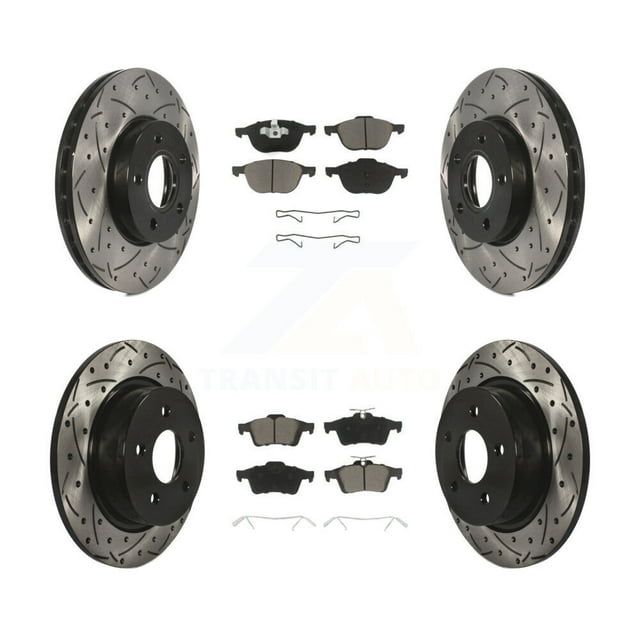 Transit Auto Front Rear Coated Drilled Slotted Disc Brake Rotors and Ceramic Pads Kit for Car Ford C-Max KDC-100320