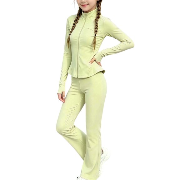 BXJX Girls Yoga Outfit Sets Size 10-12, Long Sleeve Zip up 2 Piece Sports Jacket and Flare Pants Sets