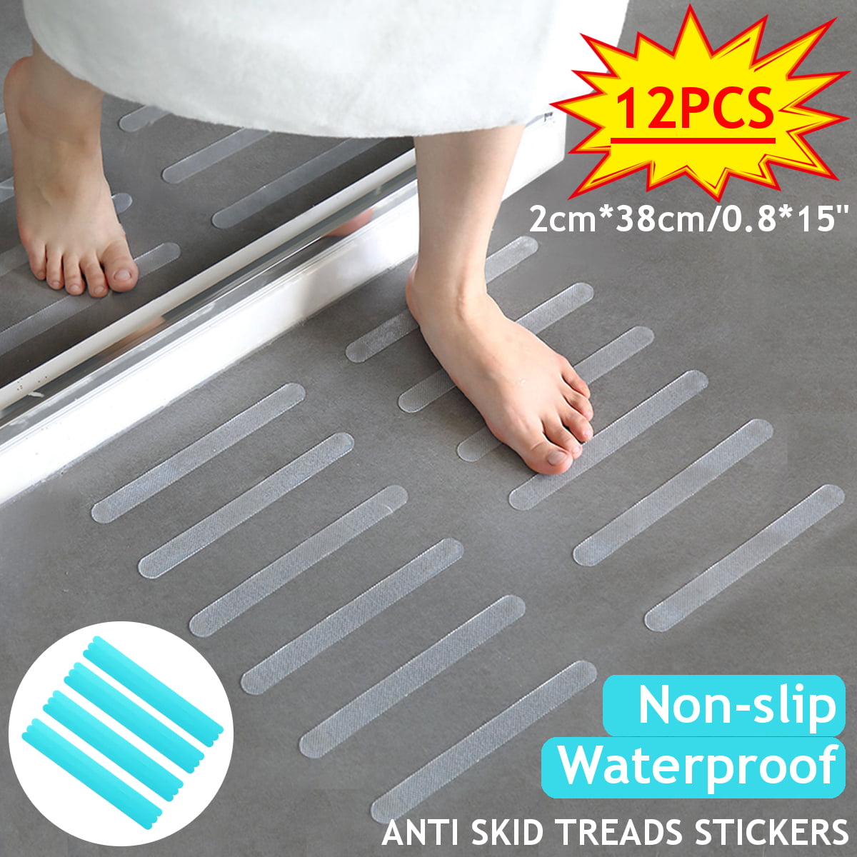 2pcs Bath Tub Anti-slip Non Skid Adhesive Shower Stickers Appliques Treads