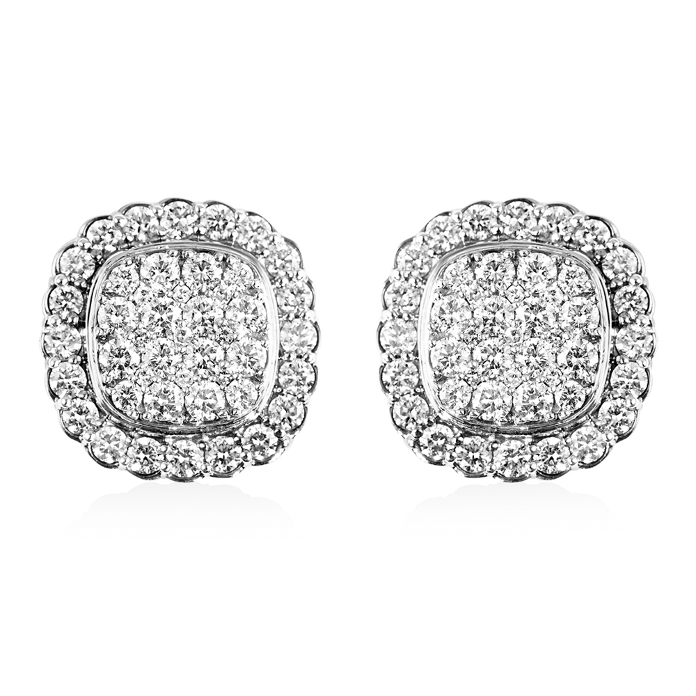 Men's 925 Sterling Silver Iced Cz Flower Set Cluster Cz Stud Screw Back Earrings