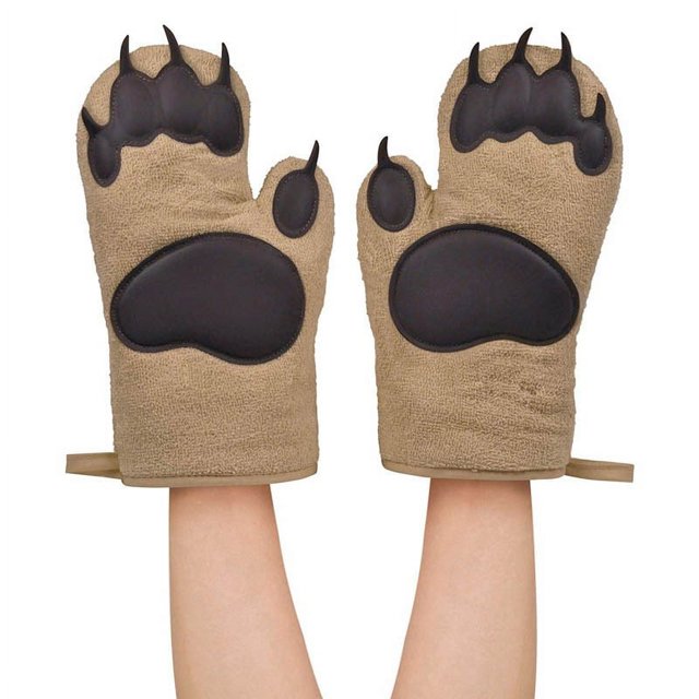 Manoplas para horno, manopla para horno con diseño de oso, guantes de cocina resistentes al calor y flexibilidad de algodón, juego de 2 (marrón)