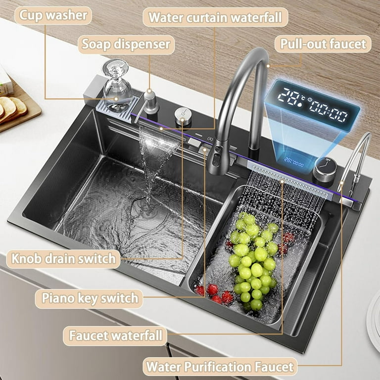 Whale Digital Waterfall Kitchen Sink, 26.8