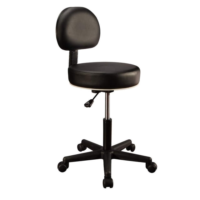 Master Massage Dossier Roulant Tabouret Rond avec Dossier Pivotant Hauteur Réglable Noir