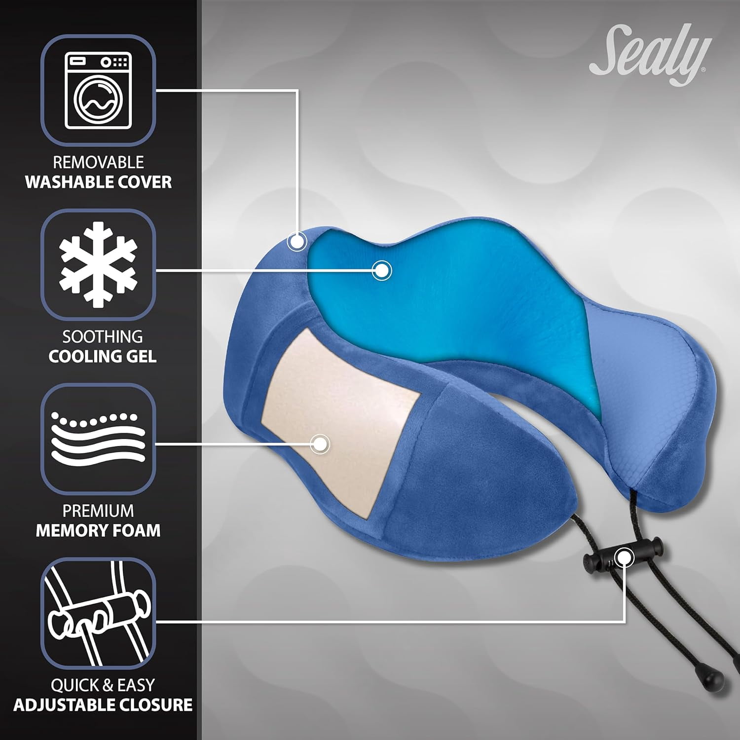 Sealy, Cooling Gel Travel Pillow with Premium Memory Foam