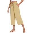 thumbnail image 2 of Wide Leg Capri Pants for Women Elastic Waist Cropped Trousers Loose Casual Lightweight 2026 Summer Lounge Beach Pull On Capris 20" 21" 22" Inseam Khaki 2XL, 2 of 9