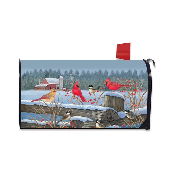 Briarwood Lane Mailbox Cover  - Standard Size - Birds of Winter Cardinals For Winter Mailbox Cover