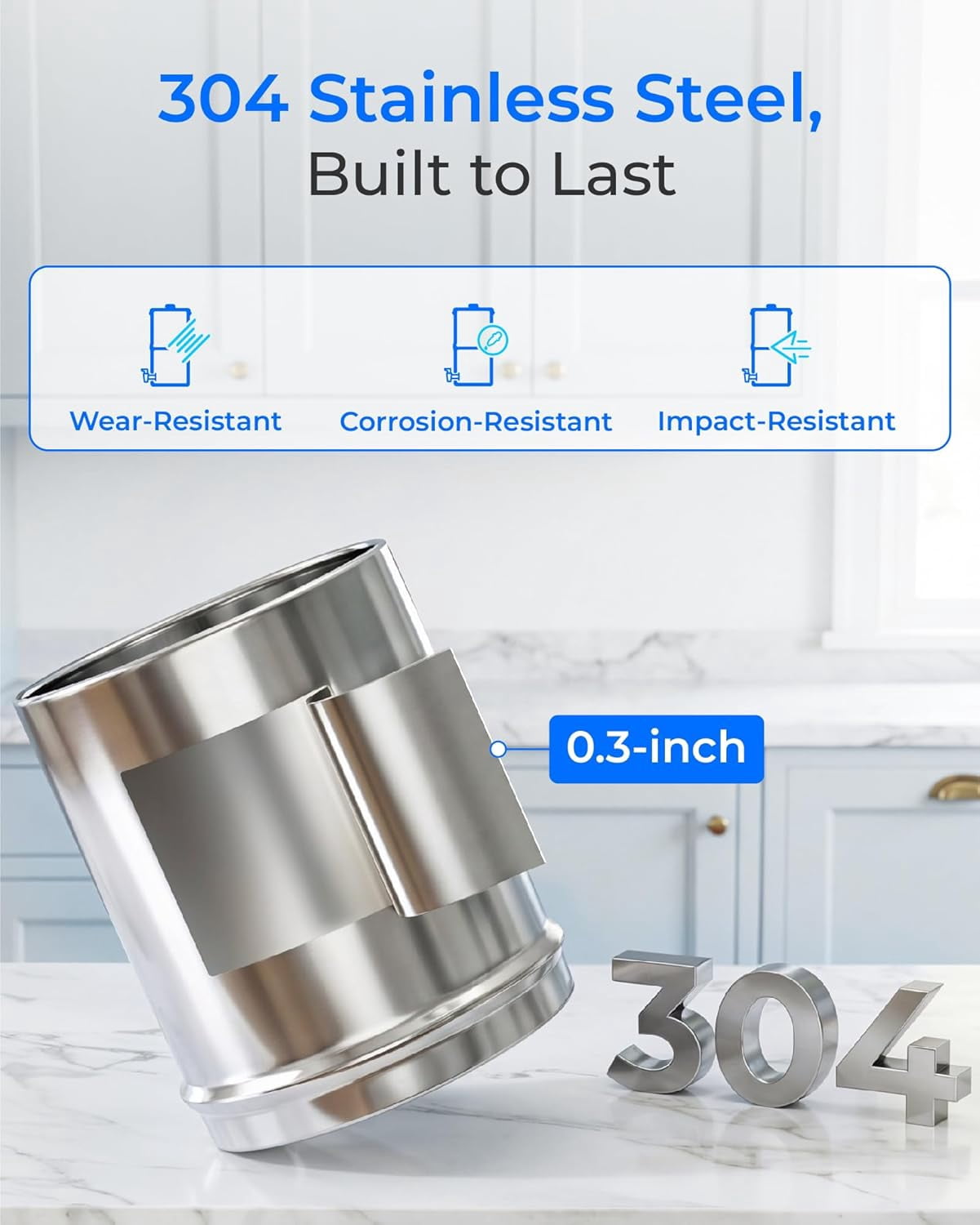 Waterdrop Gravity-fed Water Filter System, NSF/ANSI 42&372 Standard, 2.25G Stainless-Steel System with 4 Filters, Metal Water Level Spigot and Stand, Reduces Chlorine-King Tank Series, WD-TK-FS