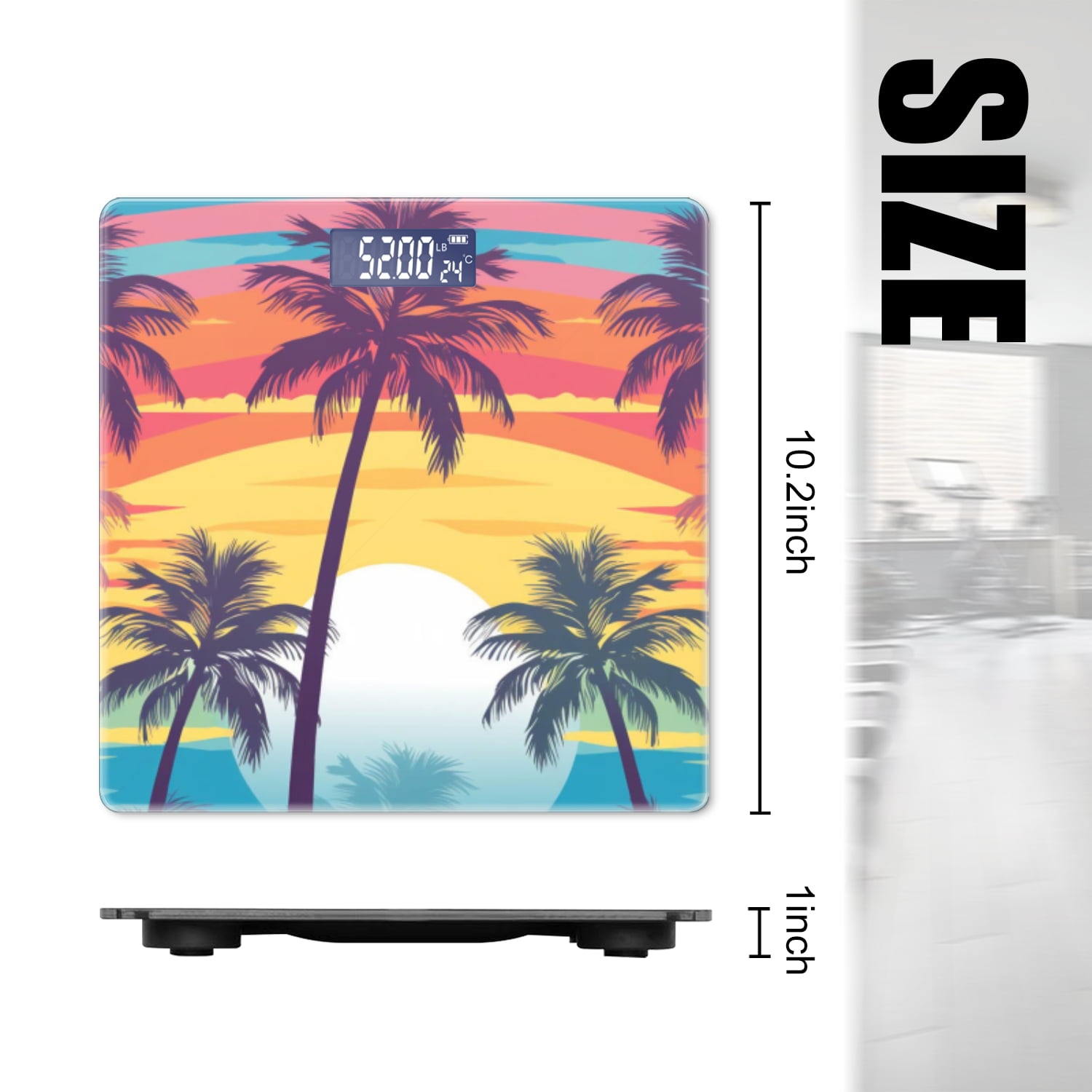 High Precision Body Weight Scale Smart Bathroom Scales with Large LCD Display(400lbs),Decorative for Bedroom-Palm Tree Silhouettes Set Against The Backdrop Of Beach Scene
