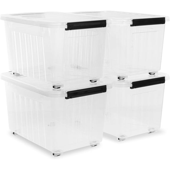 54 QT Clear Plastic Storage Bins with Lids Stackable and Nestable Storage Boxes with Lids Large Plastic Storage Containers for Garage, Closet, Kitchen, 4 Packs