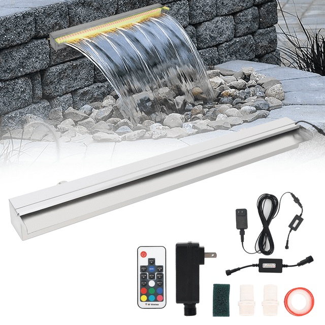 BeesClover Fontaine Murale Extérieure en Acier Inoxydable avec Bande Lumineuse DEL, Fontaine Extérieure avec Télécommande et Évacuateur de Déversement pour Étangs, Jardins et Patios