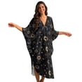 thumbnail image 3 of Xoenoiee Moon Star Pattern Plus Size Kaftan Dress for Women, Oversized V-Neck Batwing Sleeve Boho Swimsuit Cover Up Maxi Beach Resort Caftan, 3 of 7