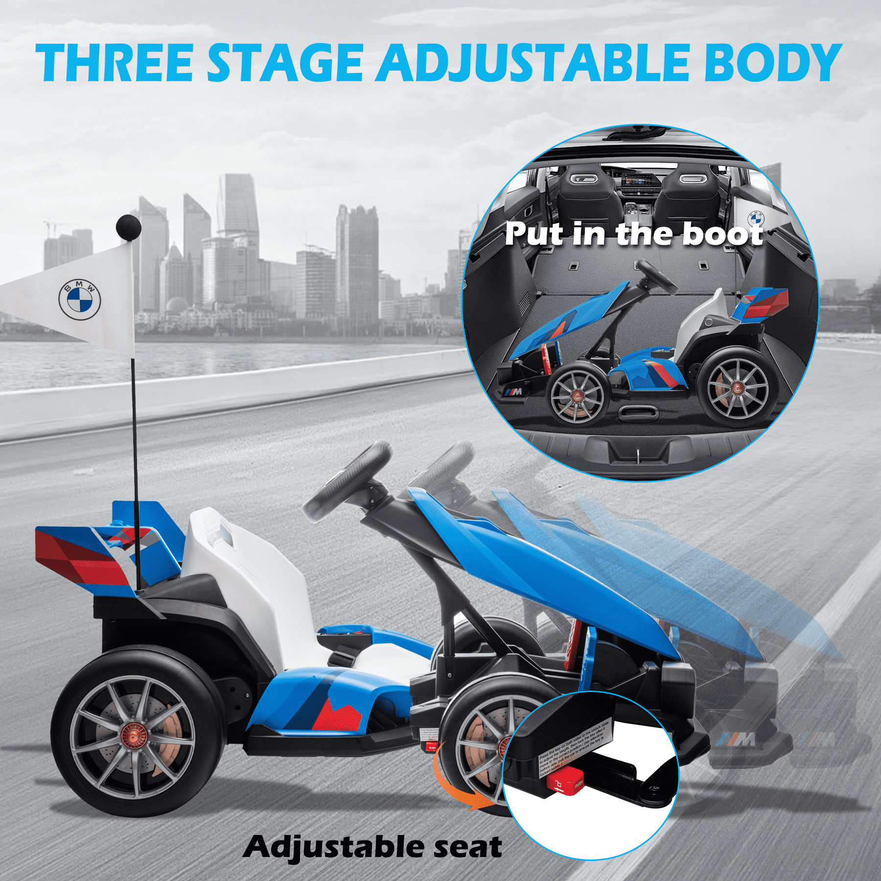 NEECHIPRO 36V Licensed BMW Electric Go Kart , 400W Powerful Motor Racing with Drift Race Pedal,for Kids Age 6+, 8mph,Blue