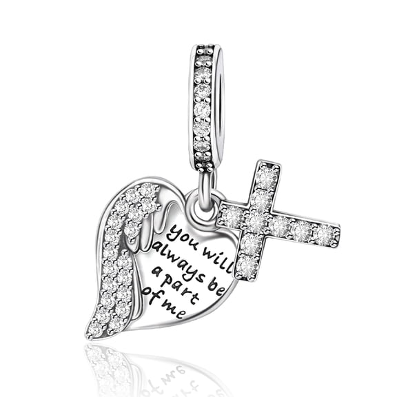 ROSIANNA 925 Sterling Silver Charm for Bracelets Heart-Shaped Cross Dangle Charms Women Bracelet Charm