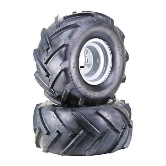WANDA Lawn Mower Tractor Tire & wheel 20X10-8 4-Ply with 4 Lugs on 4" PCD Silver Wheel-13071,SET 2