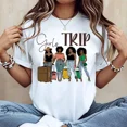 thumbnail image 4 of 100% Cotton Girls Trip With Four Women And Suitcases Print T Shirt White Casual Loose Fit For Leisure And Sports Activities Golf Gift T-Shirt For Men and Women, 4 of 6