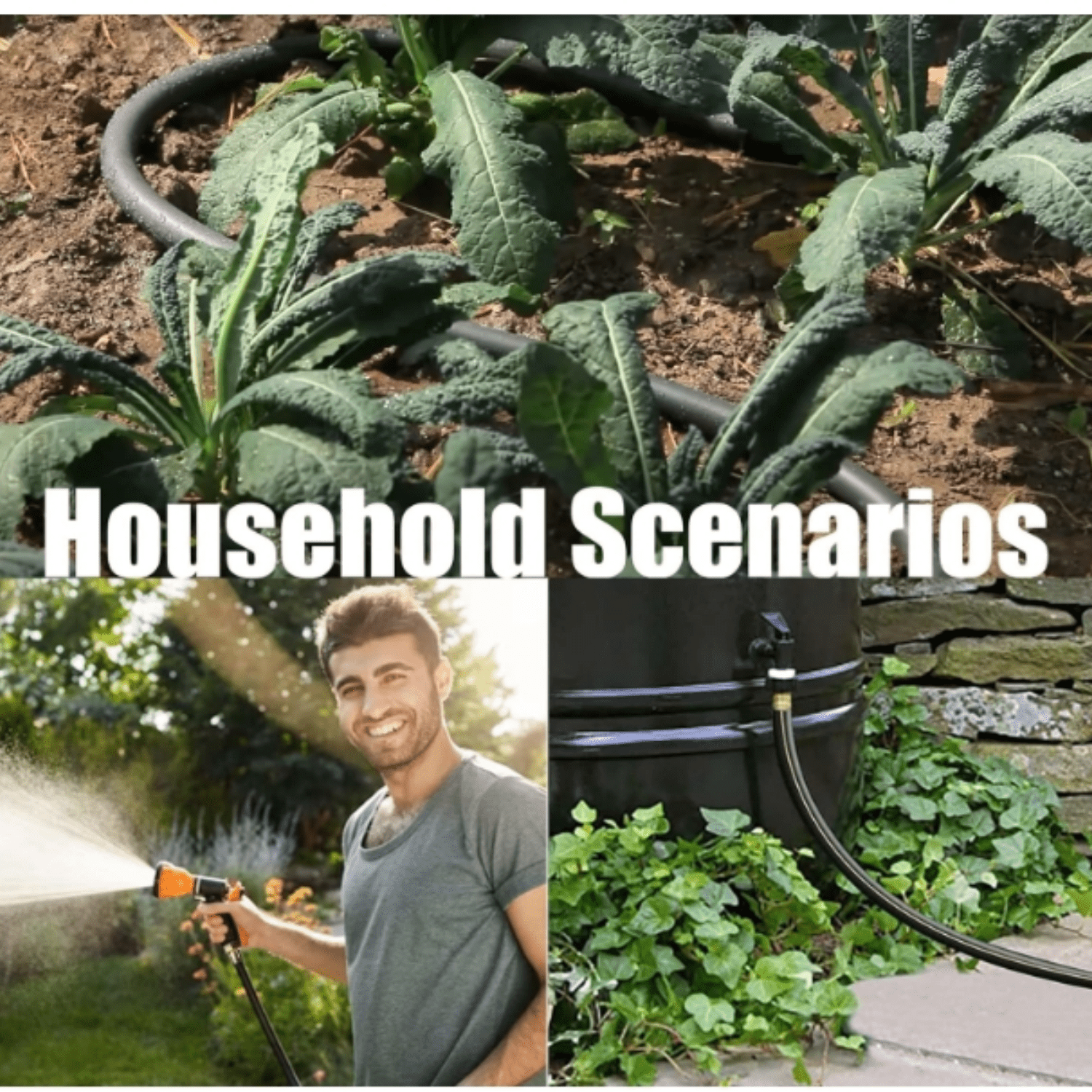 "Hybrid Garden Hose 50FT - 5/8"" Durable Sturdy and Functional Rubber Hose with Brass Fittings - UV Resistant Leak Proof for Large Gardens and Outdoor Use "