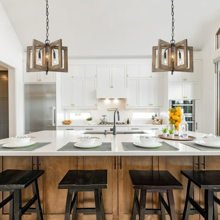 

LaLuz Kira Solid Wood 14 Pendant Light Farmhouse Rustic Entryway Chandelier for Foyer - L 14.2 x W 14.2 x H 11.4