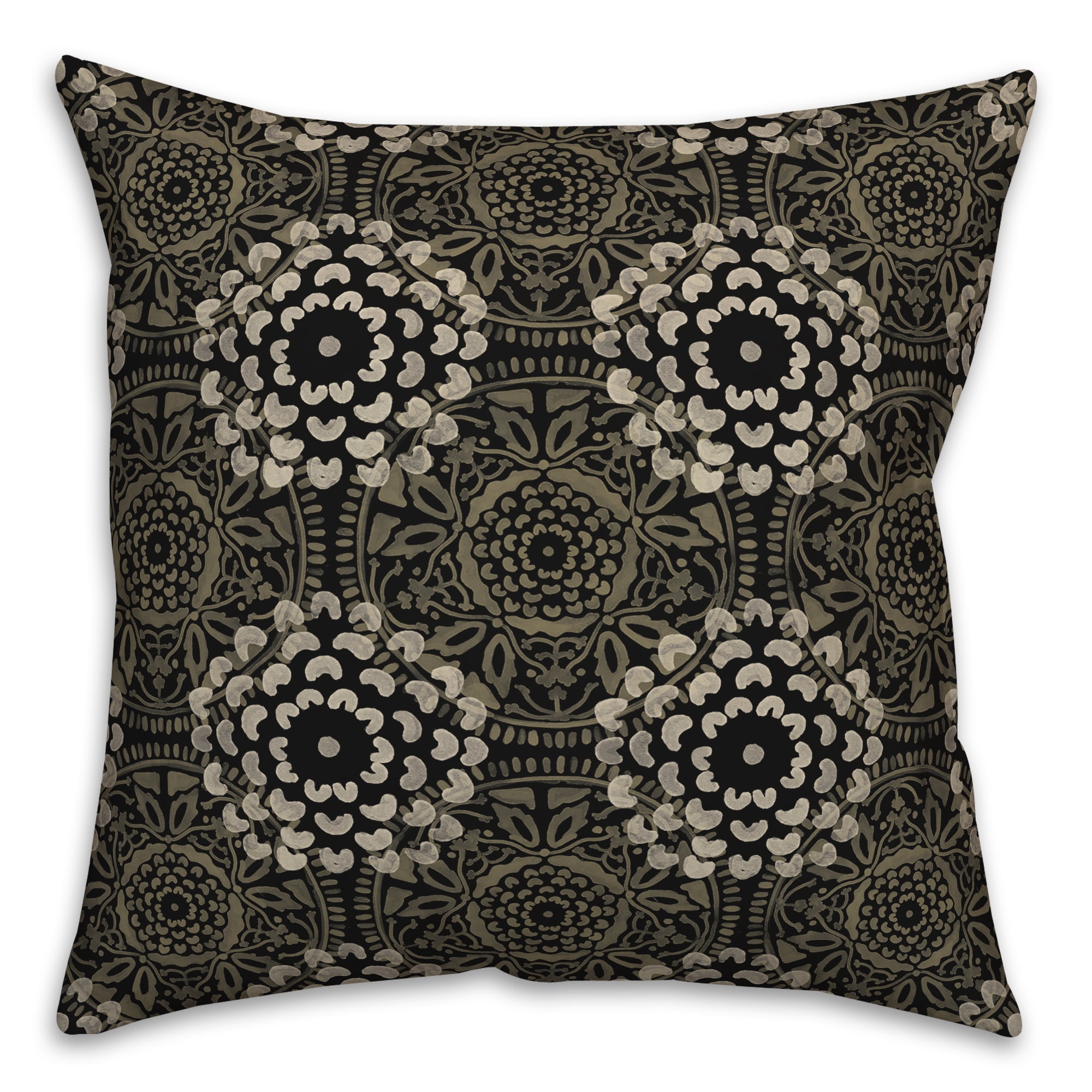 Creative Products Tan and Black Pattern Medallions 20x20 Indoor / Outdoor Pillow