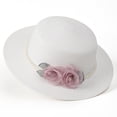 thumbnail image 2 of Women's Hepburn Style Straw Sun Hat Floral Pearl Decorated Wide Brim UV Protection Bucket Hat, 2 of 5