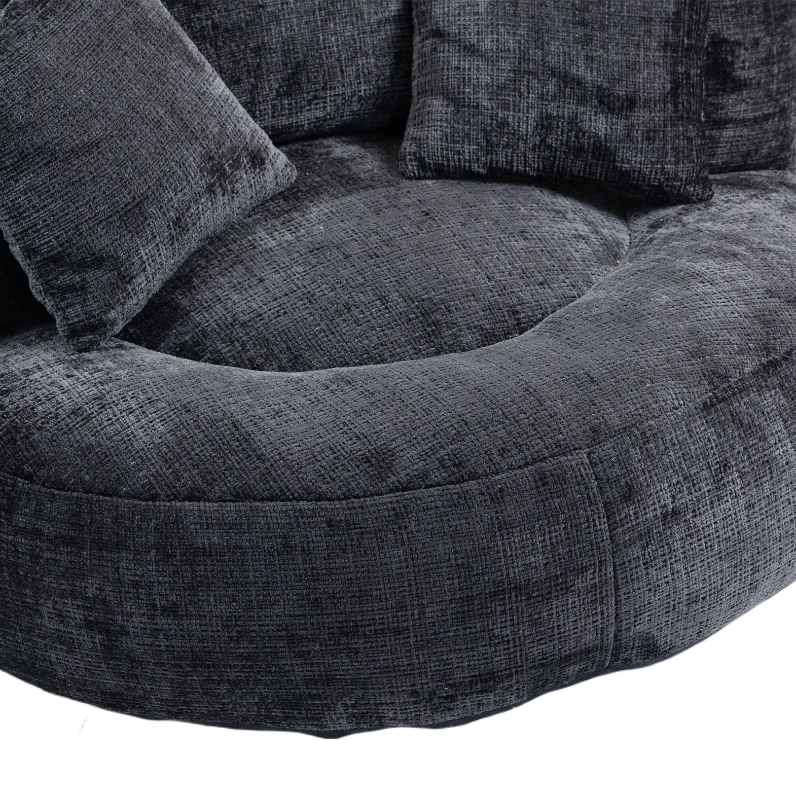 Oversized Chenille Bean Bag Chair for Adults & Kids, Indoor & Outdoor Lazy Bean Bag Sofa with Wrap-Around Backrest & Pillows for Bedroom, Living Room, Playroom, 42.52''x42.52''x20.47'', Black
