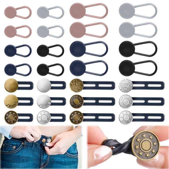 Dihmpor 28 Pcs Button Extenders for Jeans, No-Sew Waistband Extender Kit for Men & Women, Adds 1–1.8 Inches for Instant Comfort, Includes Storage Box