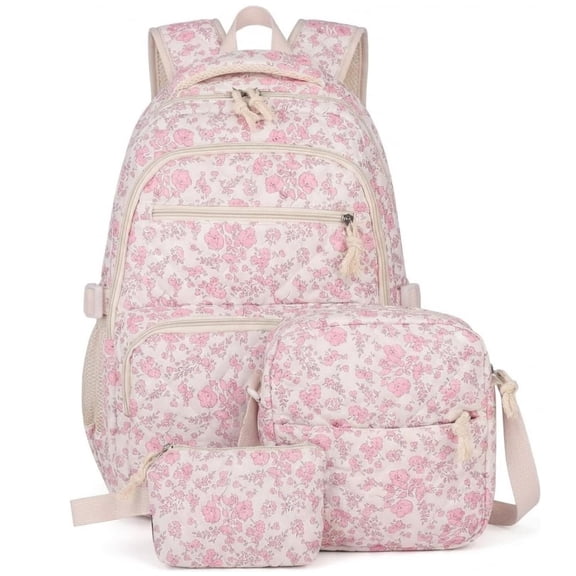 School Backpack for Teen Girls Bookbags Elementary High School Corduroy Laptop Bags Women Travel Daypacks Middle School College Flower,Pink