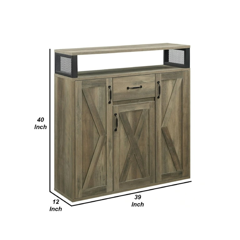 39 Inch Wood Sideboard Buffet Cabinet 3 Barn Style Doors Rustic Oak Saltoro Sherpi
