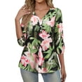 thumbnail image 4 of Nlife Women Floral Blouse for Women Hawaiian 3/4 Sleeve Top Tropical V-Neck Casual Shirt with Button Details, 4 of 7