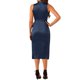 thumbnail image 3 of Vestido sin mangas de satén Inspire Chic para mujer, con cuello alto, lazo y cintura fruncida, color azul oscuro, talla XS, 3 of 5